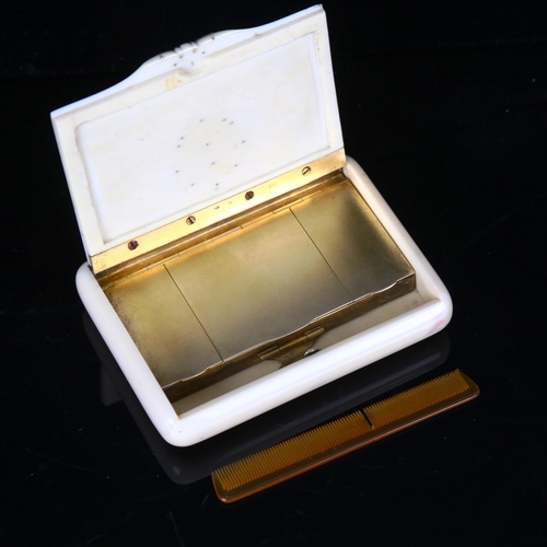 1337 - A 19th century French ivory gold and silver-gilt pocket vanity case, the hinged lid having an inset ... 