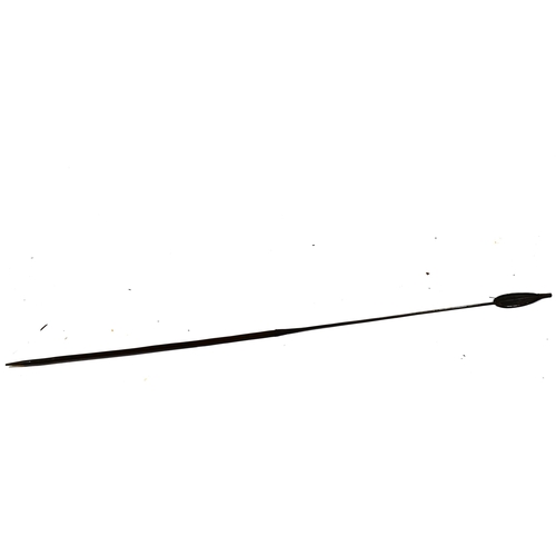 1366 - An African wood and iron double-ended spear with leather-edge blade, length 273cm