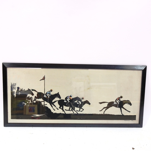 1378 - A point to point racing cut-out silhouette picture, by J B Oakley, dated 1944, framed, overall 41cm ... 