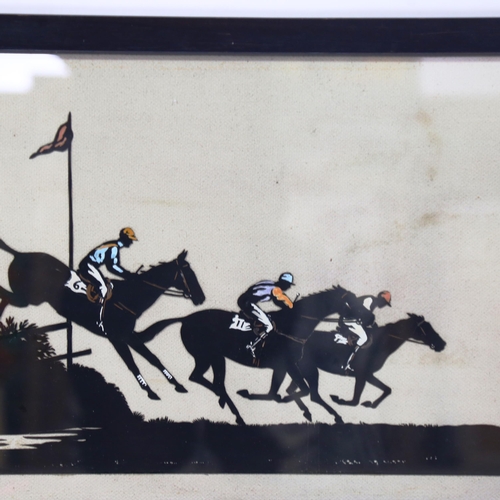 1378 - A point to point racing cut-out silhouette picture, by J B Oakley, dated 1944, framed, overall 41cm ... 