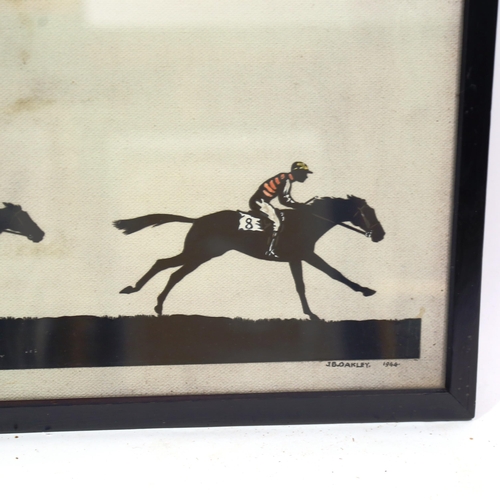 1378 - A point to point racing cut-out silhouette picture, by J B Oakley, dated 1944, framed, overall 41cm ... 