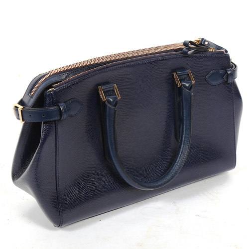 1386 - ASPINAL OF LONDON - a dark blue leather simulated snakeskin hand bag, length approx 33cm, height app... 