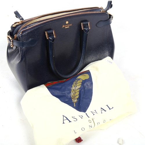 1386 - ASPINAL OF LONDON - a dark blue leather simulated snakeskin hand bag, length approx 33cm, height app... 