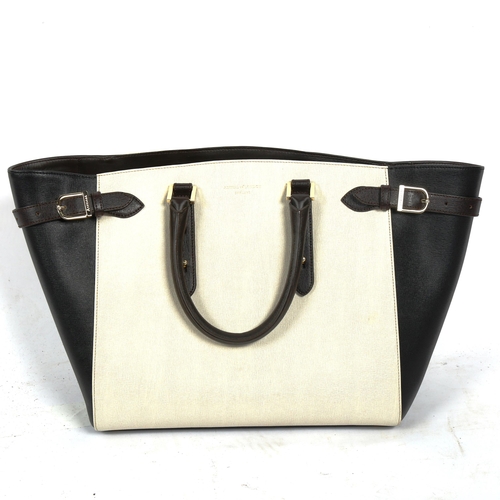 1387 - ASPINAL OF LONDON - a two-tone cream/dark brown handbag, length approx 33cm, height approx 29cm