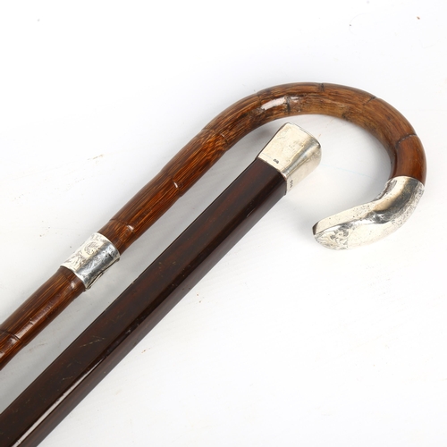 1390 - 2 silver-mounted walking canes, 1 by Bencox London 1907, and another monogramed WH (2)