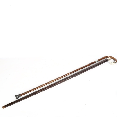 1390 - 2 silver-mounted walking canes, 1 by Bencox London 1907, and another monogramed WH (2)