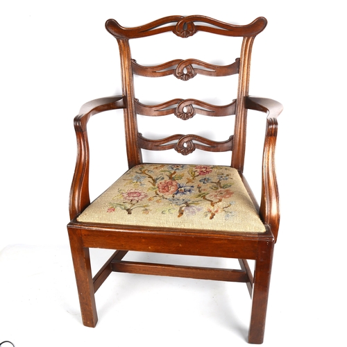 1393 - A child's mahogany Hepplewhite style armchair, with carved back and tapestry drop-in seat, circa 190... 