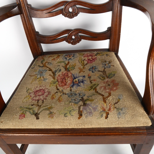 1393 - A child's mahogany Hepplewhite style armchair, with carved back and tapestry drop-in seat, circa 190... 