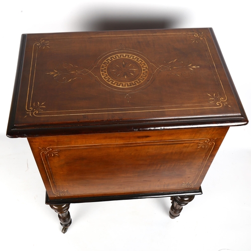 1395 - A Victorian inlaid walnut magazine/music box, with hinged top and turned legs, length 48cm, depth 31... 