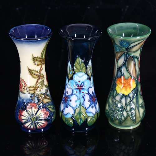 1428 - MOORCROFT POTTERY - 3 small vases, including a Sweet Briar, lustre and 1 other, height 13cm