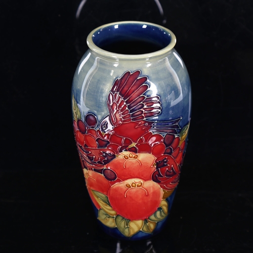 1431 - MOORCROFT POTTERY - a Blue Finches pattern vase, height 18.5cm