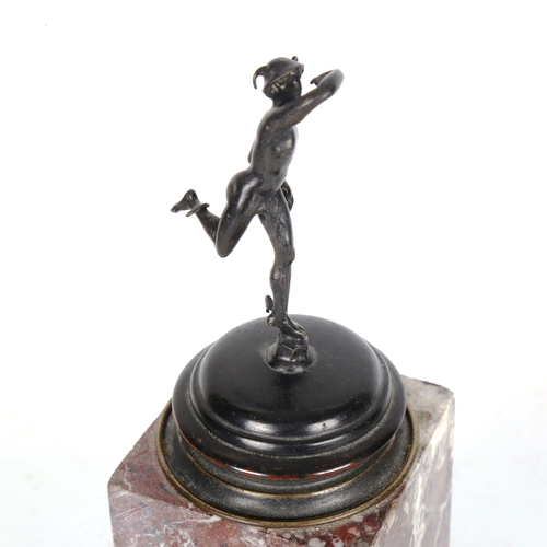 1434 - A 19th century patinated bronze sculpture of Hermes, unsigned, on marble plinth, height 26cm