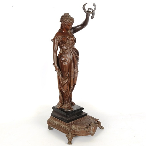 1435 - A 19th century bronze patinated spelter Classical figure, on spelter base, height 55cm