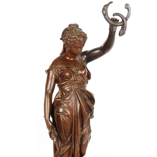 1435 - A 19th century bronze patinated spelter Classical figure, on spelter base, height 55cm