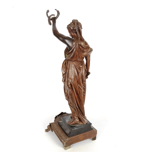 1435 - A 19th century bronze patinated spelter Classical figure, on spelter base, height 55cm