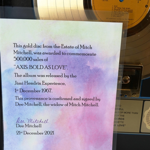 1440 - Jimi Hendrix Experience gold disc presented to Mitch Mitchell to commemorate the sale of more than 5... 