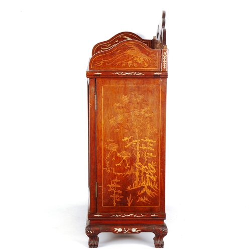 1442 - A Chinese rosewood and ivory marquetry inlaid table cabinet of small size, circa 1990, 2 panelled do... 