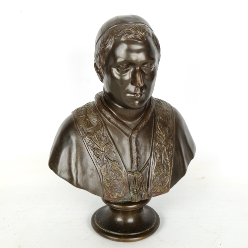 1452 - A patinated bronze bust of Pope Pius IX, stamped Maurel, height 27cm