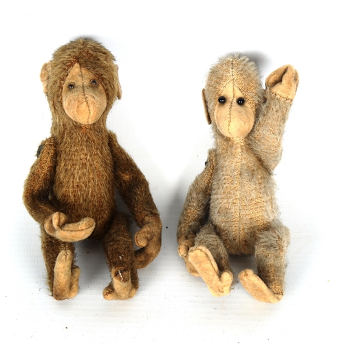 1453 - 2 early straw-filled toy monkeys, height 12cm