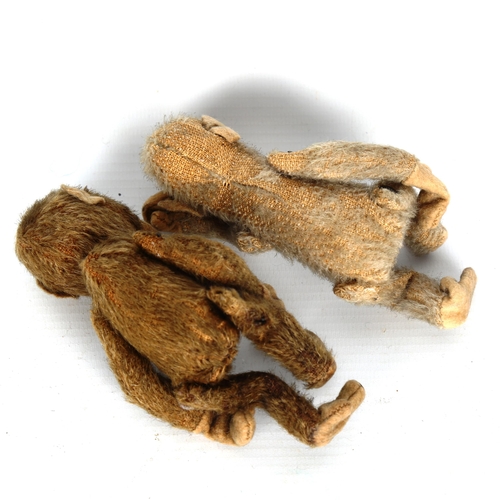 1453 - 2 early straw-filled toy monkeys, height 12cm