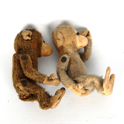 1453 - 2 early straw-filled toy monkeys, height 12cm