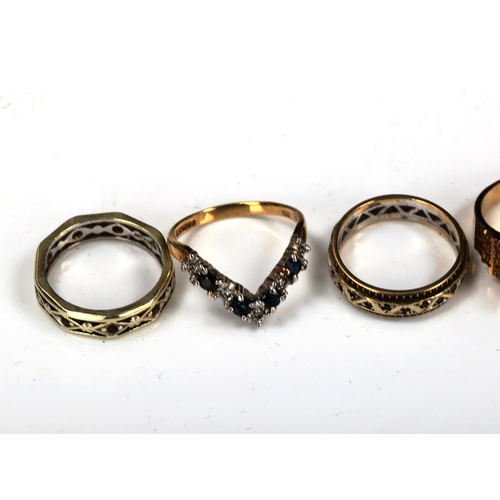 716 - 6 stone set rings, comprising 4 x 9ct (11g), 1 x 18ct (2.8g), and 1 x unmarked (3g) (6)