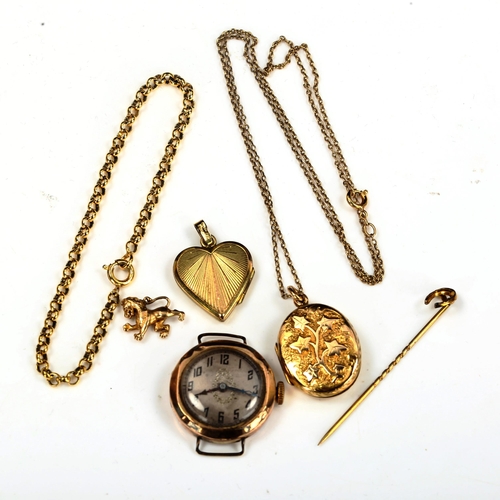 719 - Various jewellery, including miniature 9ct rampant lion, 1.6g, photo locket pendant on 9ct chain, 7.... 