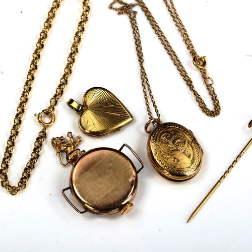 719 - Various jewellery, including miniature 9ct rampant lion, 1.6g, photo locket pendant on 9ct chain, 7.... 