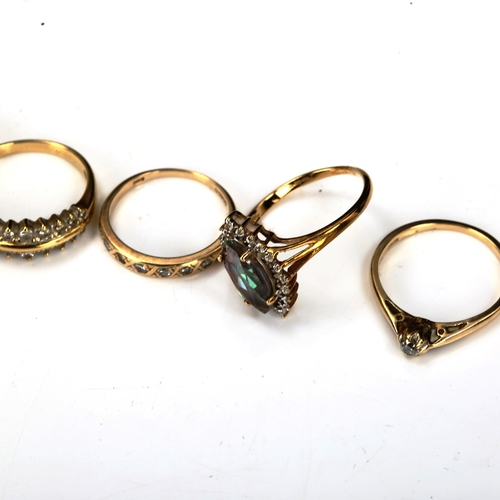 721 - 6 gold stone set rings, comprising 18ct diamond double row (3.5g), 14ct diamond half eternity (1.7g)... 