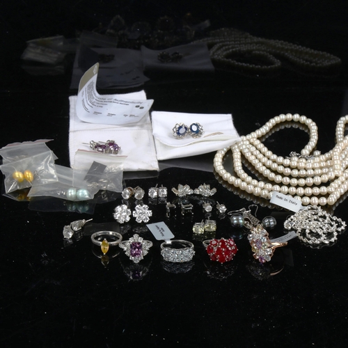 726 - A quantity of modern silver stone set jewellery, most with gemstone certificates