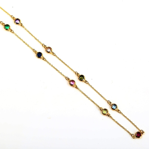 737 - A modern 14ct gold gem set spacer necklace, length 42cm, 2.7g