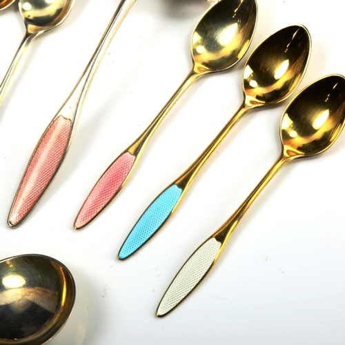 750 - FRIGAST - a group of 15 Danish vermeil sterling silver and harlequin enamel pieces of cutlery, compr... 