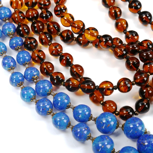 756 - Various bead necklaces, including malachite, and lapis lazuli with 9ct gold clasp (5)