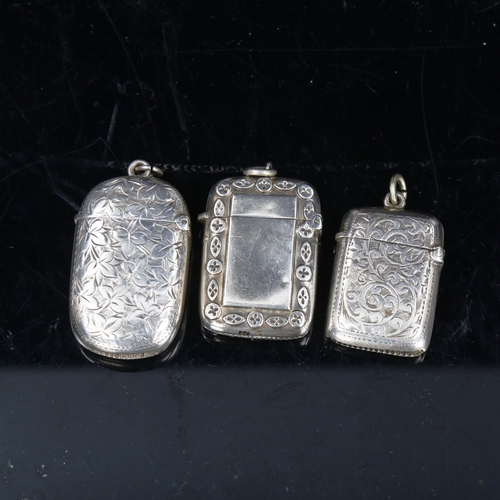 757 - 3 silver Vesta cases, largest length 5cm, 1.3oz total (3)