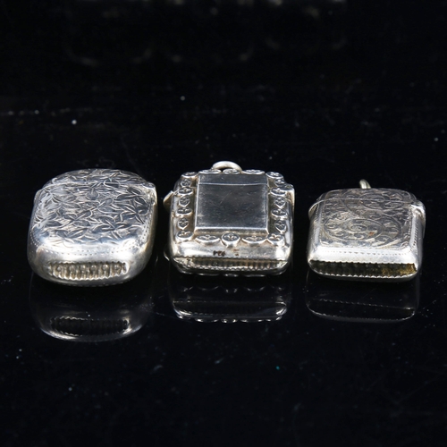 757 - 3 silver Vesta cases, largest length 5cm, 1.3oz total (3)