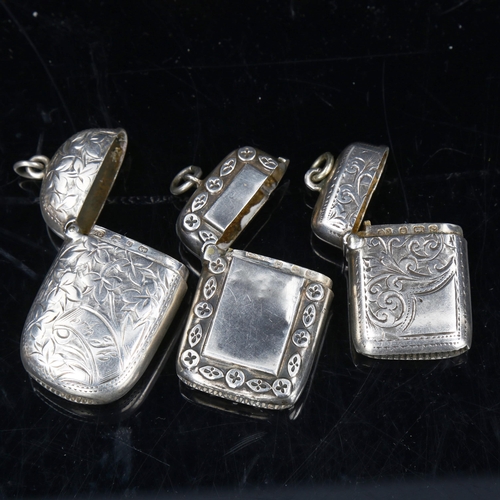 757 - 3 silver Vesta cases, largest length 5cm, 1.3oz total (3)