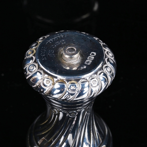 766 - An Edwardian silver peppermill, allover fluted decoration, by Joseph Braham, hallmarks London 1903, ... 