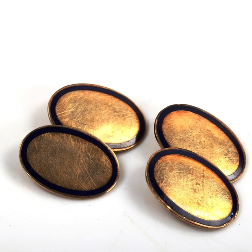 768 - A pair of mid-20th century 9ct gold blue enamel oval cufflinks, maker's marks S and P, hallmarks Bir... 