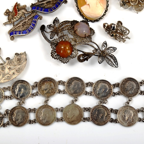 773 - Various jewellery, including graduated curb link Albert chain, Vesta case, threepence coin bracelet,... 