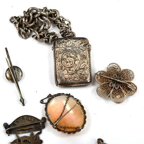 773 - Various jewellery, including graduated curb link Albert chain, Vesta case, threepence coin bracelet,... 