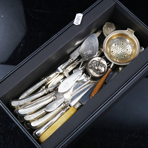 779 - Various silver cutlery, including Scottish Hamilton & Inches Thistle butter knife, wishbone sugar to... 