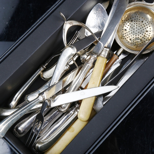 779 - Various silver cutlery, including Scottish Hamilton & Inches Thistle butter knife, wishbone sugar to... 