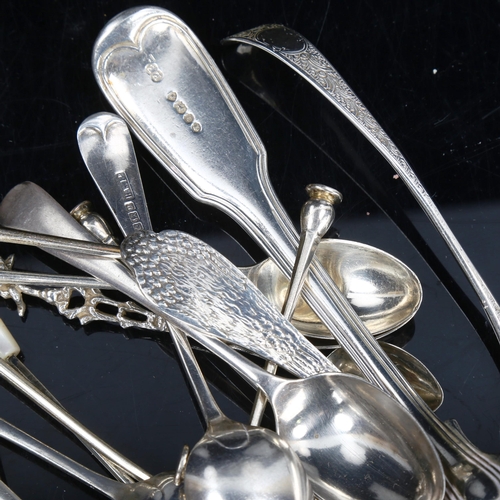 780 - Various silver cutlery, including sauce ladle, sifter spoon, teaspoons etc, 15.4oz total