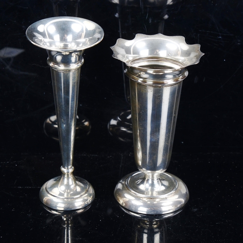 784 - 2 silver trumpet bud vases, largest height 18cm, largest has weighted base, 3.7oz weighable (2)