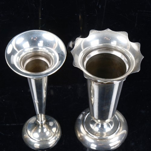 784 - 2 silver trumpet bud vases, largest height 18cm, largest has weighted base, 3.7oz weighable (2)