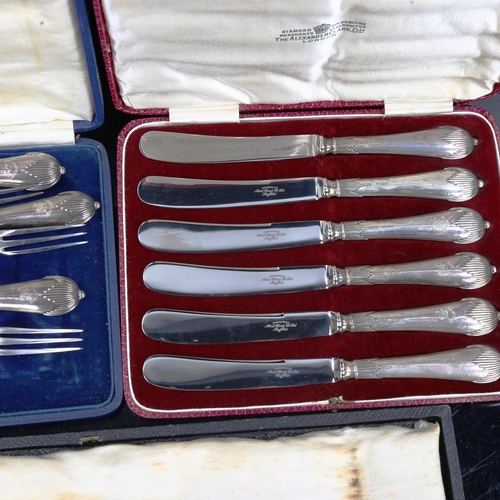 785 - 3 cased sets of silver cutlery, including silver-bladed ivory-handled fish severs, hallmarks Birming... 