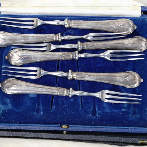 785 - 3 cased sets of silver cutlery, including silver-bladed ivory-handled fish severs, hallmarks Birming... 