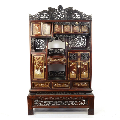 1150 - A superb quality Japanese Shibayama cabinet, Meiji Period circa late 19th century, the carved and pi... 