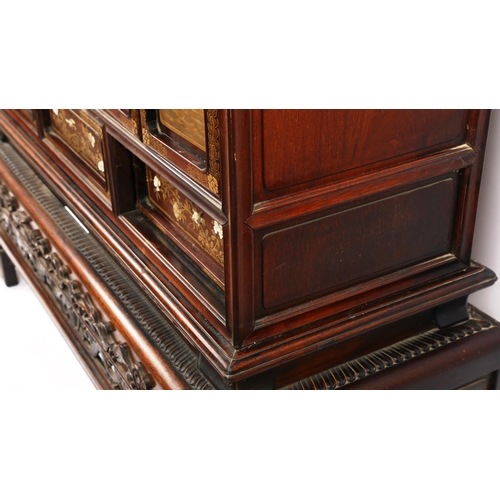 1150 - A superb quality Japanese Shibayama cabinet, Meiji Period circa late 19th century, the carved and pi... 