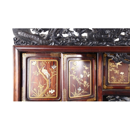 1150 - A superb quality Japanese Shibayama cabinet, Meiji Period circa late 19th century, the carved and pi... 